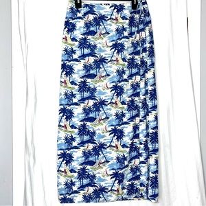 Liz Claiborne Liz Wear Wrap Skirt Sail Boats Palm Trees Vacation Maxi Size 12